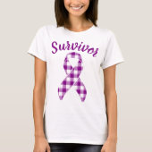Pancreatic Cancer Survivor Plaid Purple Ribbon T-shirt (Voorkant)