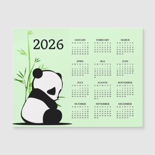 Panda 2026 Calendar Magnetic Card (Voorkant)