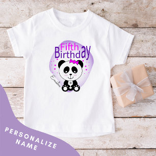 Panda 5th Birthday Girls Tshirt (Paars)
