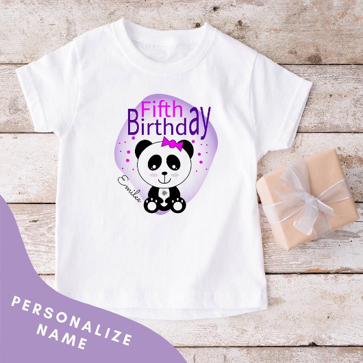 Panda 5th Birthday Girls Tshirt (Paars)