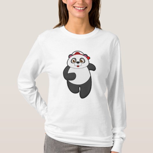 Panda aan het hardlopen met pet t-shirt (Voorkant)