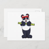 Panda aan het werk met bamboe gewicht briefkaart (Voorkant / Achterkant)