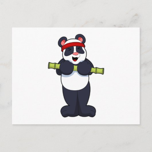 Panda aan het werk met bamboe gewicht briefkaart (Voorkant)