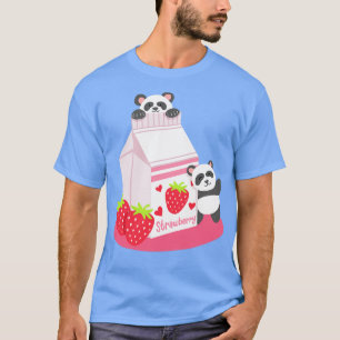 Panda Aardbei Milk Drink Kawaii T-shirt