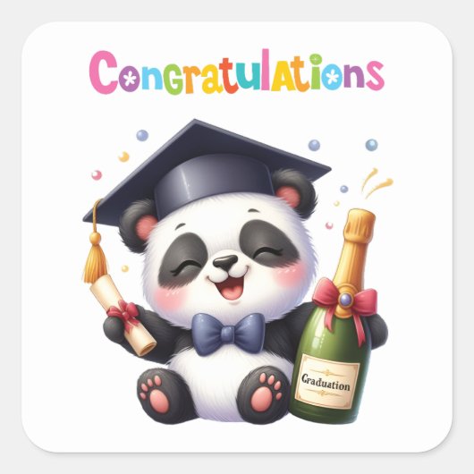 Panda Afstuderen Gefeliciteerd Vierkante Sticker (Voorkant)