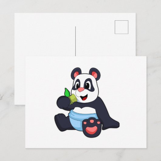 Panda als baby met bamboe briefkaart (Voorkant / Achterkant)