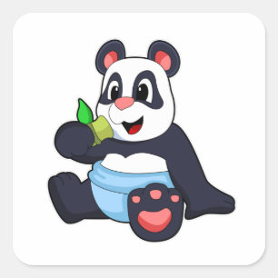 Panda als baby met bamboe vierkante sticker