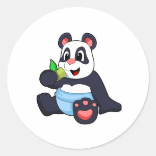 Panda als Baby met Bambus Ronde Sticker
