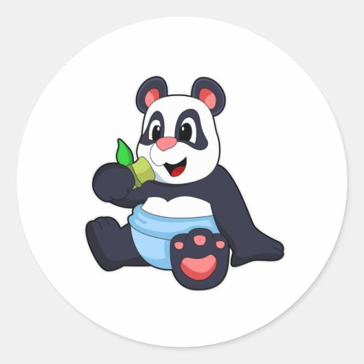 Panda als Baby met Bambus Ronde Sticker (Voorkant)