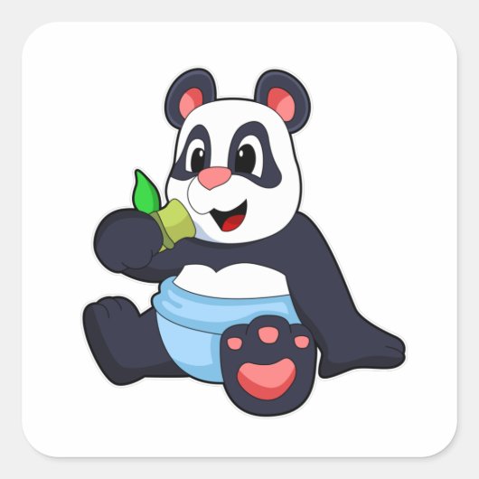 Panda als Baby met Bambus Vierkante Sticker (Voorkant)