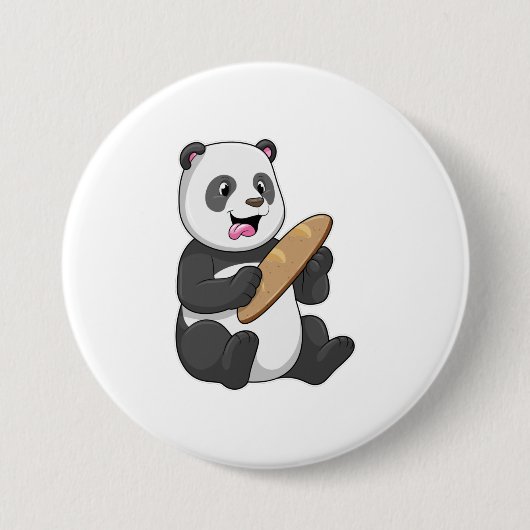 Panda als bakker met brood ronde button 7,6 cm (Voorkant)