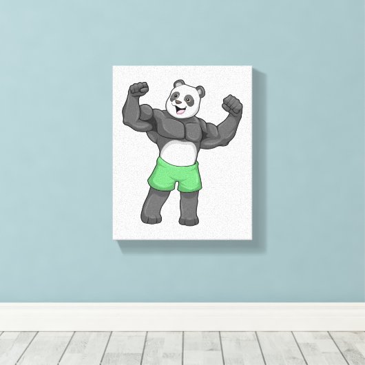 Panda als Bodybuilder in Bodybuilding Canvas Afdruk (Insitu (Houten vloer))
