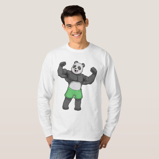 Panda als Bodybuilder in Bodybuilding T-shirt (Voorkant volledig)