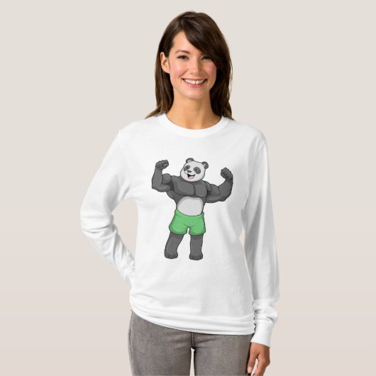 Panda als Bodybuilder in Bodybuilding T-shirt (Voorkant volledig)