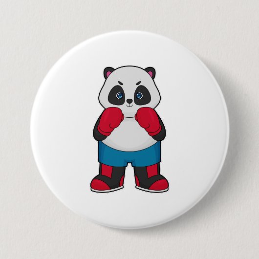 Panda als bokser met boks handschoenen ronde button 7,6 cm (Voorkant)