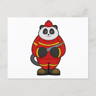 Panda als brandweerman met slang briefkaart