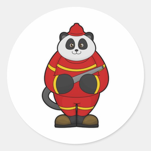 Panda als brandweerman met slang ronde sticker (Voorkant)