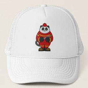 Panda als brandweerman met slang trucker pet