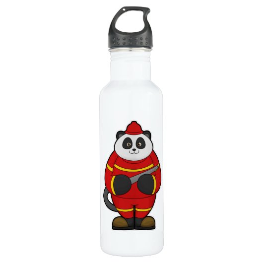 Panda als brandweerman met slang waterfles  (Voorkant)