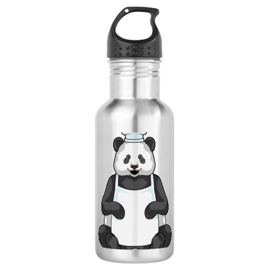 Panda als Chef met pet koken Waterfles (Voorkant)