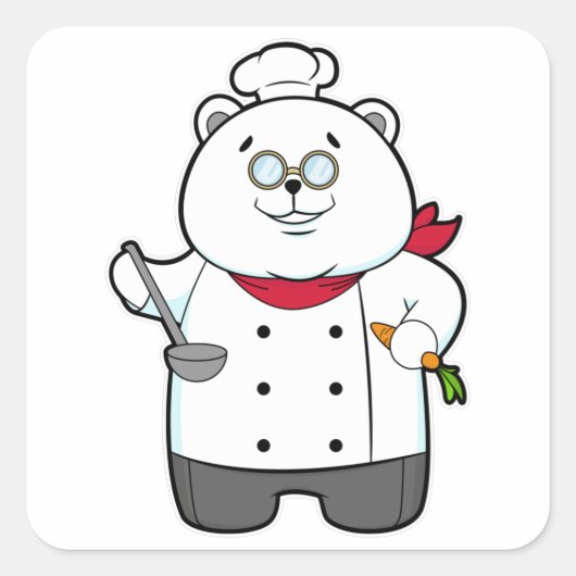 Panda als Cook met Soup ladle en Carrot Vierkante Sticker (Voorkant)
