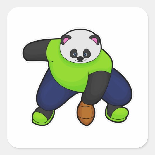 Panda als Football speler met Football Vierkante Sticker (Voorkant)
