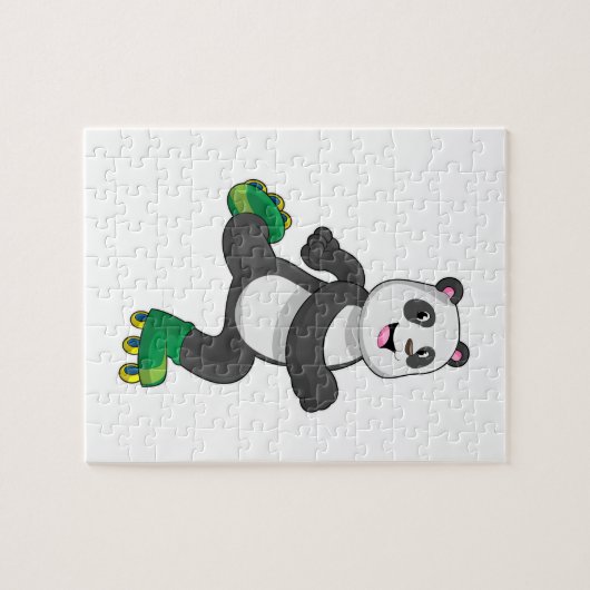 Panda als gealigneerde skater met Roller-schaatsen Legpuzzel (Horizontaal)