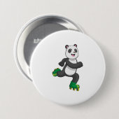 Panda als gealigneerde skater met Roller-schaatsen Ronde Button 7,6 Cm (Voorkant /achterkant)