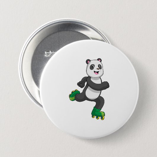 Panda als gealigneerde skater met Roller-schaatsen Ronde Button 7,6 Cm (Voorkant /achterkant)