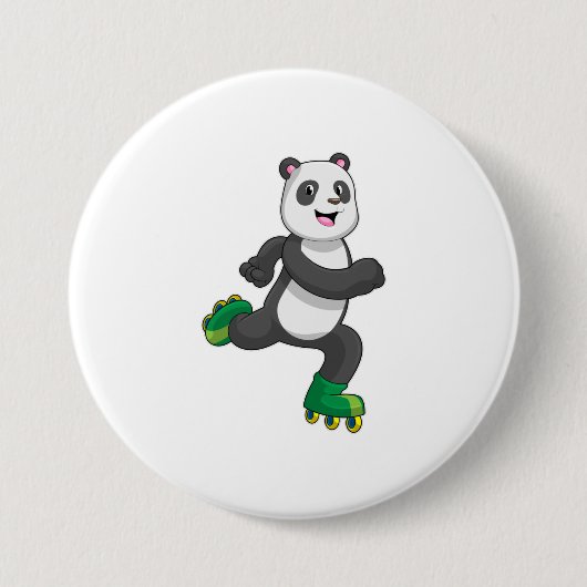 Panda als gealigneerde skater met Roller-schaatsen Ronde Button 7,6 Cm (Voorkant)