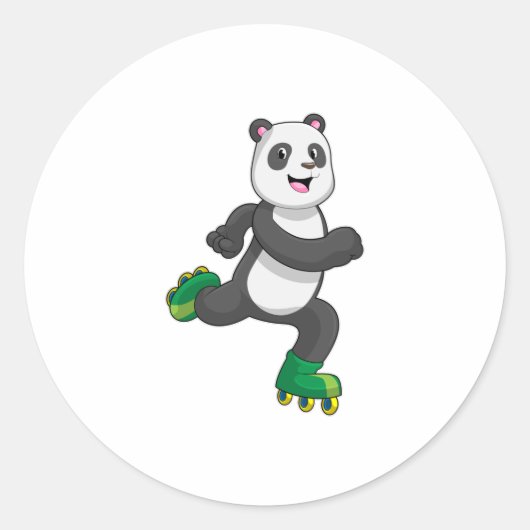 Panda als gealigneerde skater met Roller-schaatsen Ronde Sticker (Voorkant)