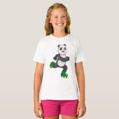 Panda als gealigneerde skater met Roller-schaatsen T-shirt (Voorkant volledig)
