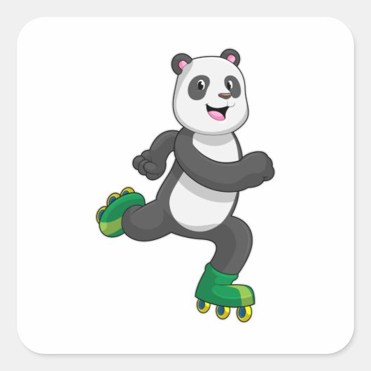 Panda als gealigneerde skater met Roller-schaatsen Vierkante Sticker (Voorkant)