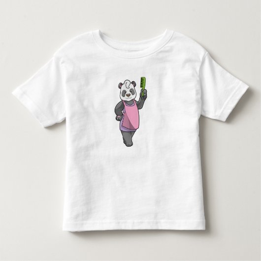 Panda als Hairdresser met Comb Kinder Shirts (Voorkant)
