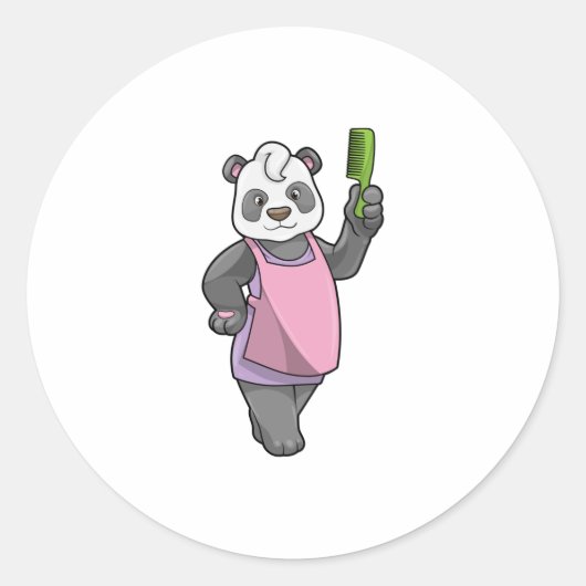 Panda als Hairdresser met Comb Ronde Sticker (Voorkant)