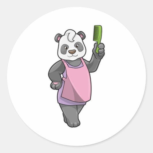 Panda als Hairdresser met Comb Ronde Sticker (Voorkant)
