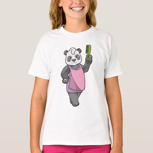 Panda als Hairdresser met Comb T-shirt (Voorkant)