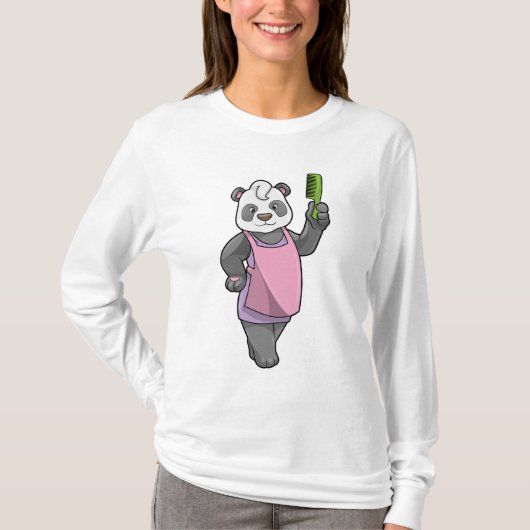 Panda als Hairdresser met Comb T-shirt (Voorkant)
