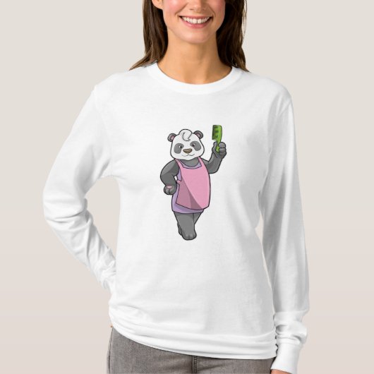 Panda als Hairdresser met Comb T-shirt (Voorkant)