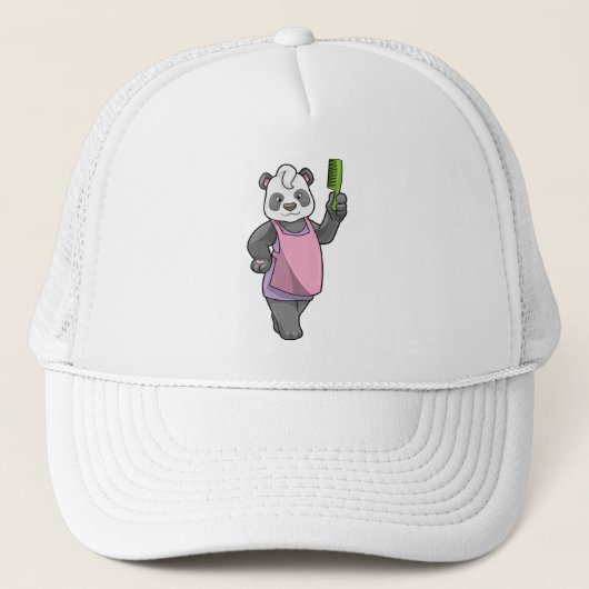 Panda als Hairdresser met Comb Trucker Pet (Voorkant)