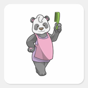 Panda als Hairdresser met Comb Vierkante Sticker