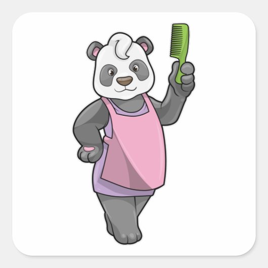 Panda als Hairdresser met Comb Vierkante Sticker (Voorkant)