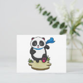 Panda als hardloper met sjaal briefkaart (Staand voorkant)