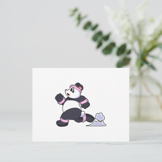 Panda als hardloper tijdens hardlopen briefkaart (Staand voorkant)