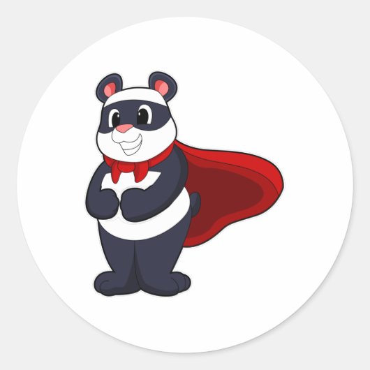 Panda als Hero met Masker & Cape Ronde Sticker (Voorkant)