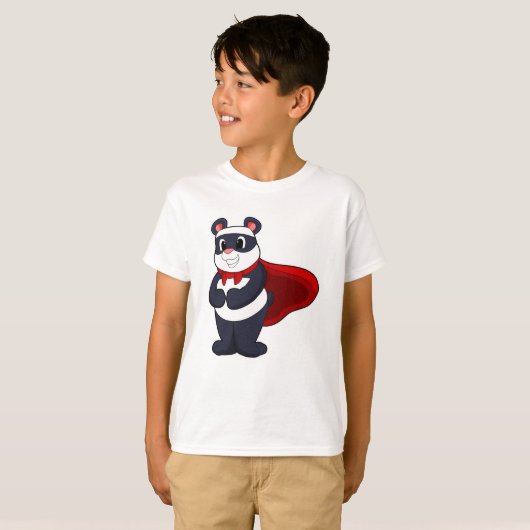 Panda als Hero met Masker & Cape T-shirt (Voorkant volledig)