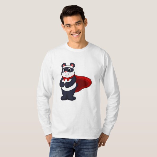 Panda als Hero met Masker & Cape T-shirt (Voorkant volledig)