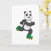 Panda als inline skater met rollerschaatsen kaart (Gele Bloem)