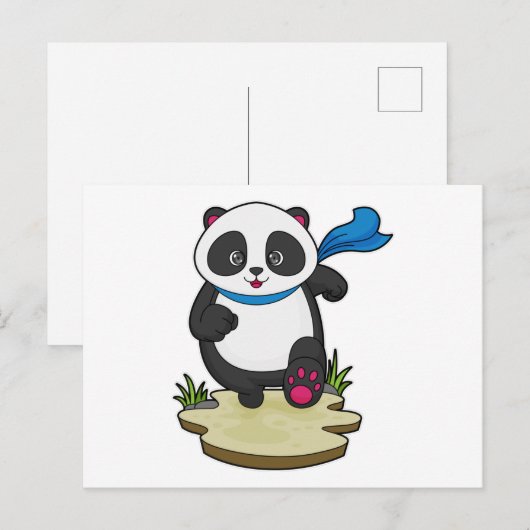Panda als loper met sjaal briefkaart (Voorkant / Achterkant)