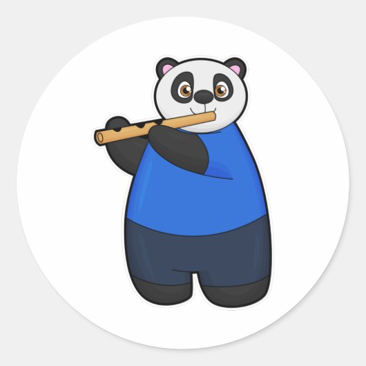 Panda als muzikant met flute ronde sticker (Voorkant)